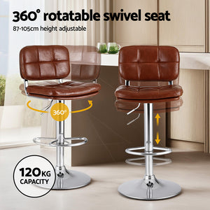 Swivel Bar Stools Set 2pc | Gas Lift | Tufted PU Leather | Brown