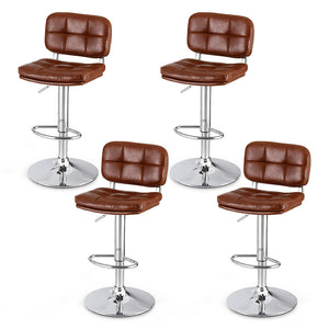 Swivel Bar Stools Set 4pc | Gas Lift | Tufted PU Leather | Brown