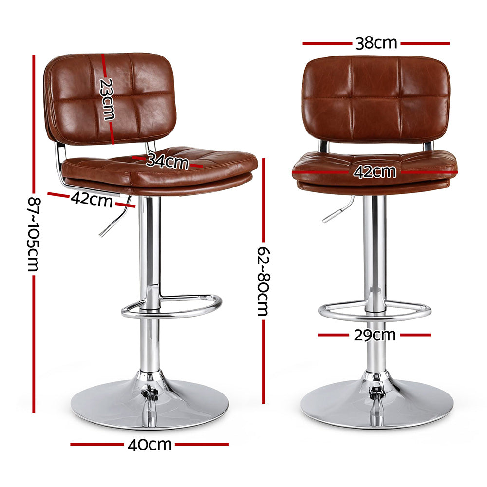 Swivel Bar Stools Set 4pc | Gas Lift | Tufted PU Leather | Brown