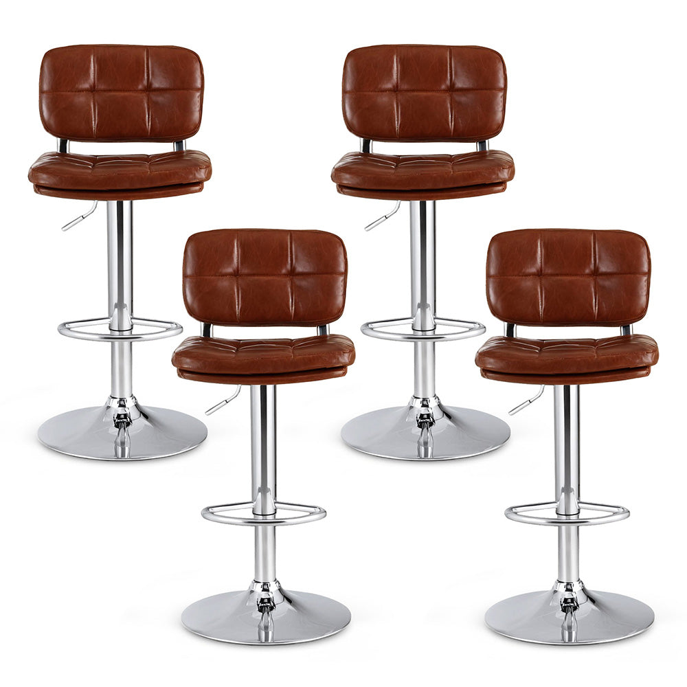 Swivel Bar Stools Set 4pc | Gas Lift | Tufted PU Leather | Brown