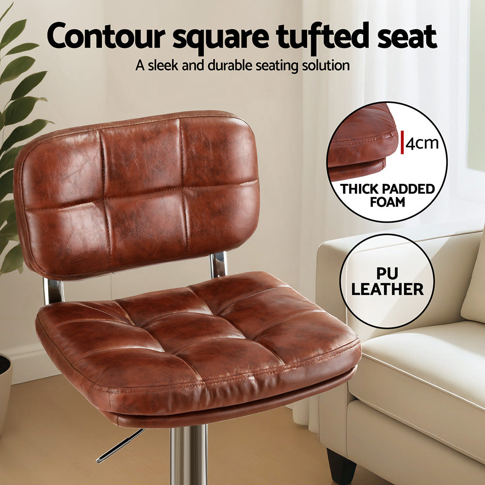 Swivel Bar Stools Set 4pc | Gas Lift | Tufted PU Leather | Brown