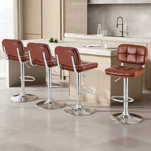 Swivel Bar Stools Set 4pc | Gas Lift | Tufted PU Leather | Brown