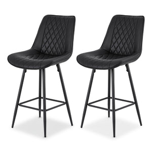 Bar Stools Set 2pc | Diamond PU Leather Counter Stools | Black