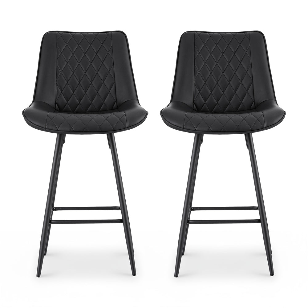 Bar Stools Set 2pc | Diamond PU Leather Counter Stools | Black
