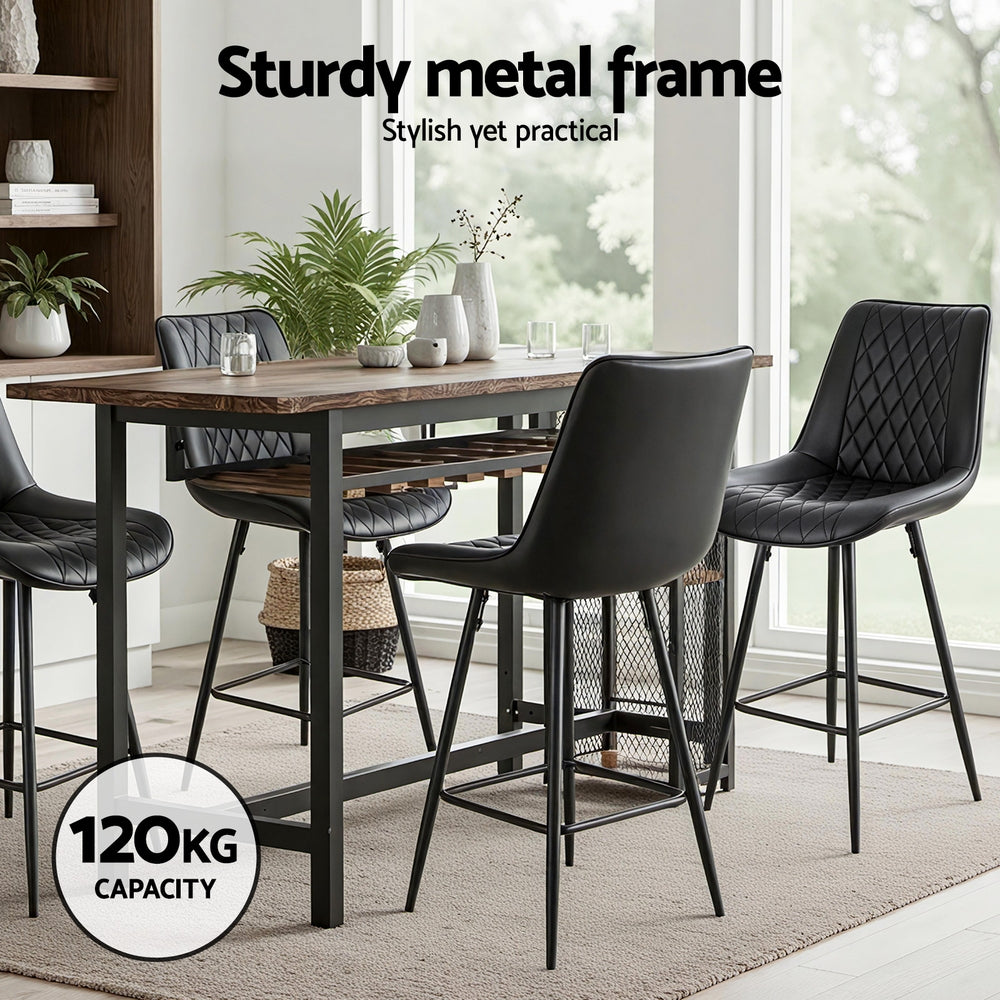 Bar Stools Set 2pc | Diamond PU Leather Counter Stools | Black