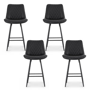 Counter Stools Set 4pc | Diamond-Pattern PU Leather | Black