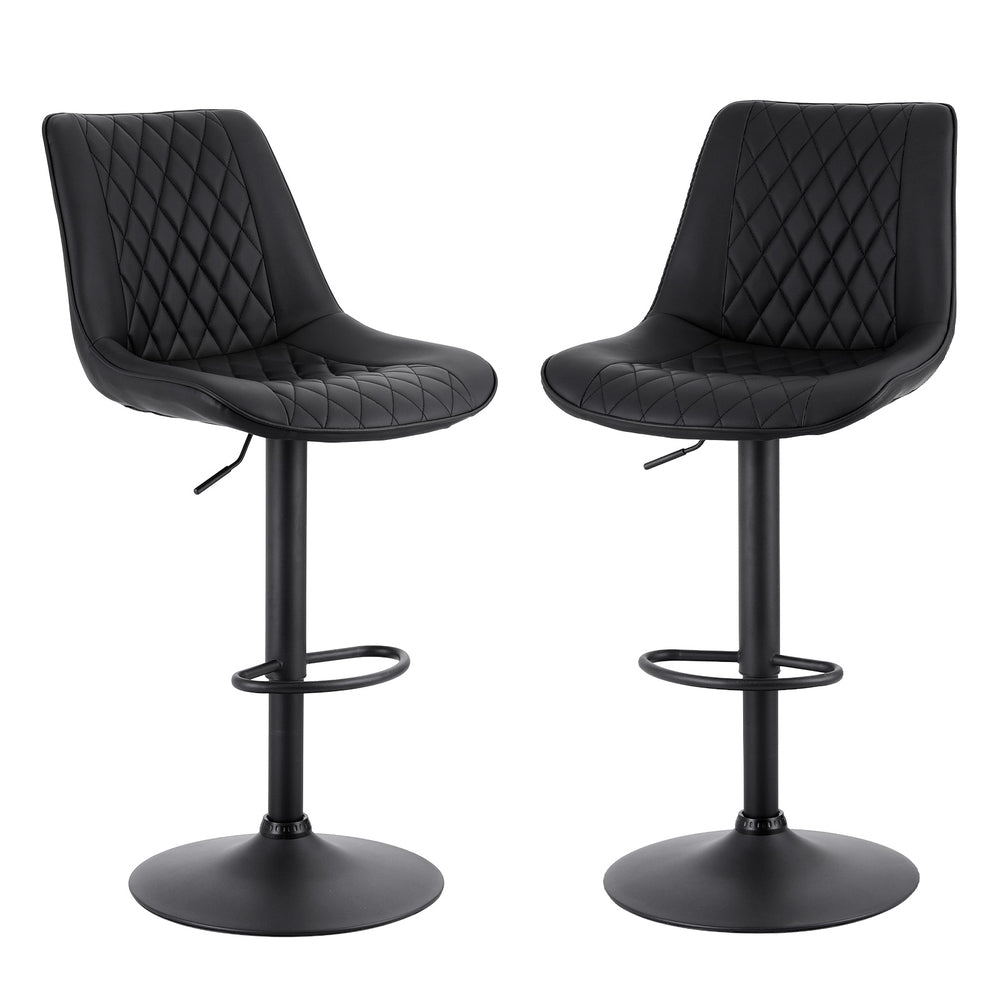 Swivel Bar Stools Set 2pc | Gas Lift | Diamond Leather | Black
