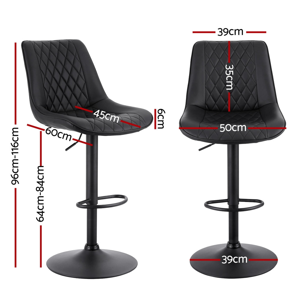 Swivel Bar Stools Set 2pc | Gas Lift | Diamond Leather | Black