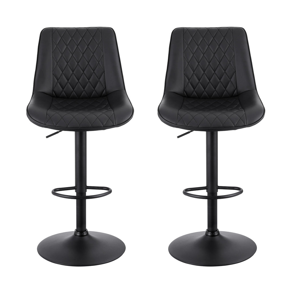 Swivel Bar Stools Set 2pc | Gas Lift | Diamond Leather | Black