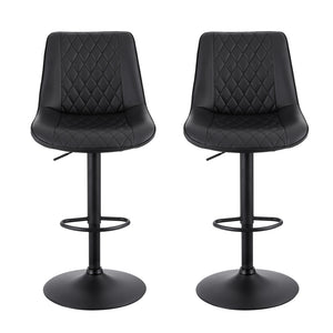 Swivel Bar Stools Set 2pc | Gas Lift | Diamond Leather | Black