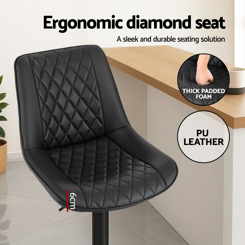 Swivel Bar Stools Set 2pc | Gas Lift | Diamond Leather | Black