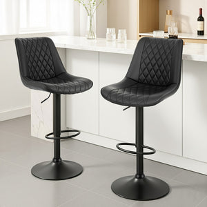 Swivel Bar Stools Set 2pc | Gas Lift | Diamond Leather | Black