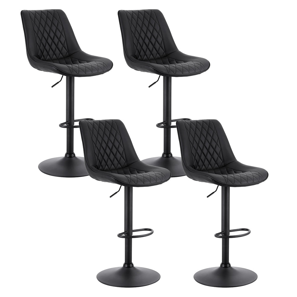 Swivel Bar Stools Set 4pc | Gas Lift | Diamond Leather | Black