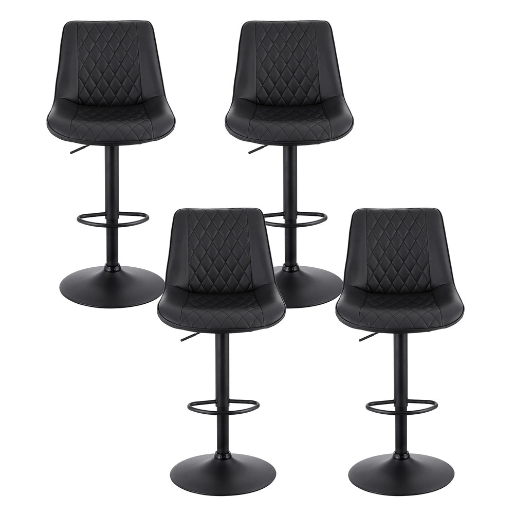 Swivel Bar Stools Set 4pc | Gas Lift | Diamond Leather | Black