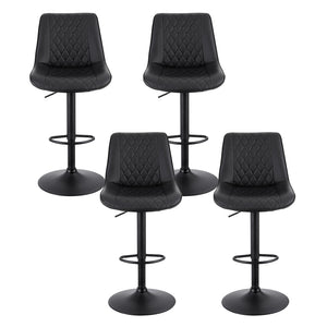 Swivel Bar Stools Set 4pc | Gas Lift | Diamond Leather | Black