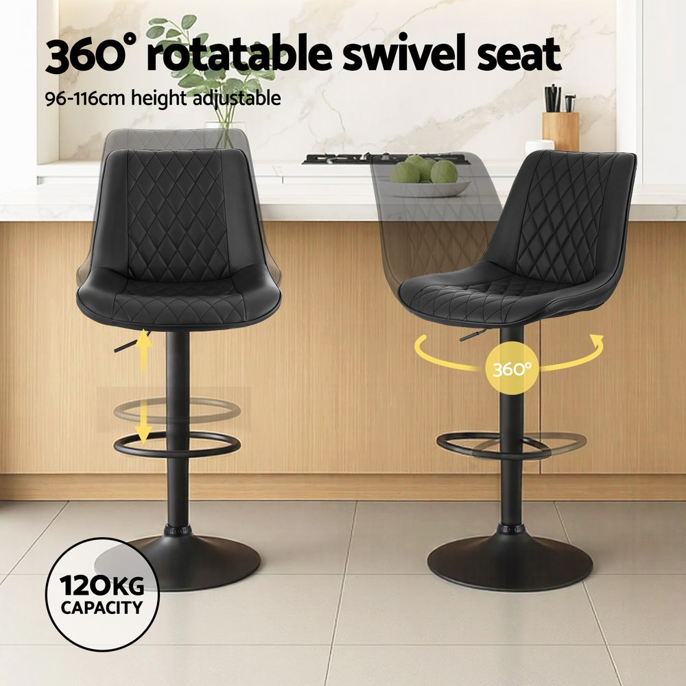 Swivel Bar Stools Set 4pc | Gas Lift | Diamond Leather | Black