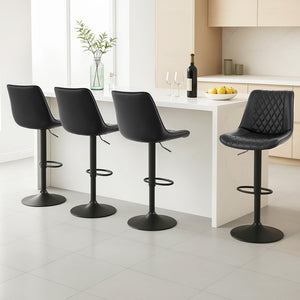 Swivel Bar Stools Set 4pc | Gas Lift | Diamond Leather | Black