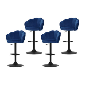 4x Bar Stools | Gas Lift | Velvet | Blue Finish