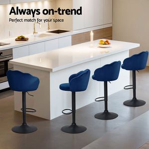 4x Bar Stools | Gas Lift | Velvet | Blue Finish