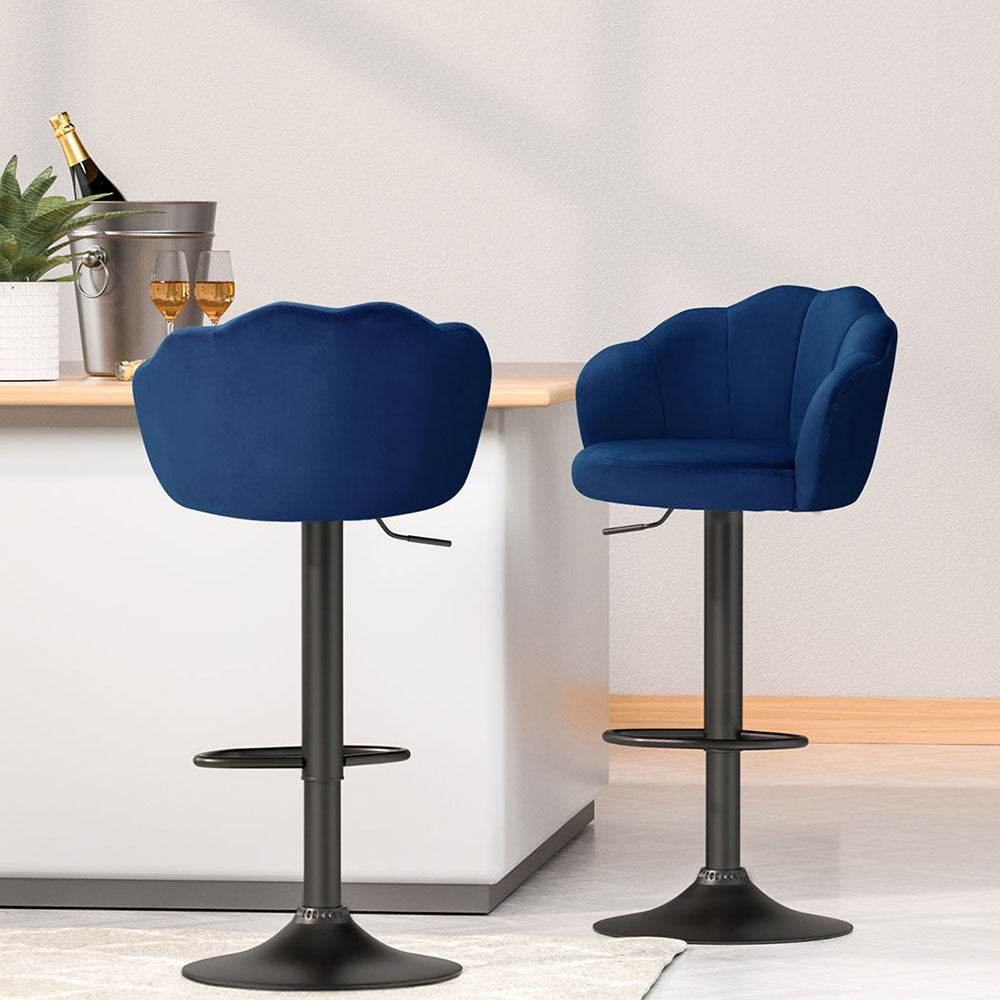 4x Bar Stools | Gas Lift | Velvet | Blue Finish