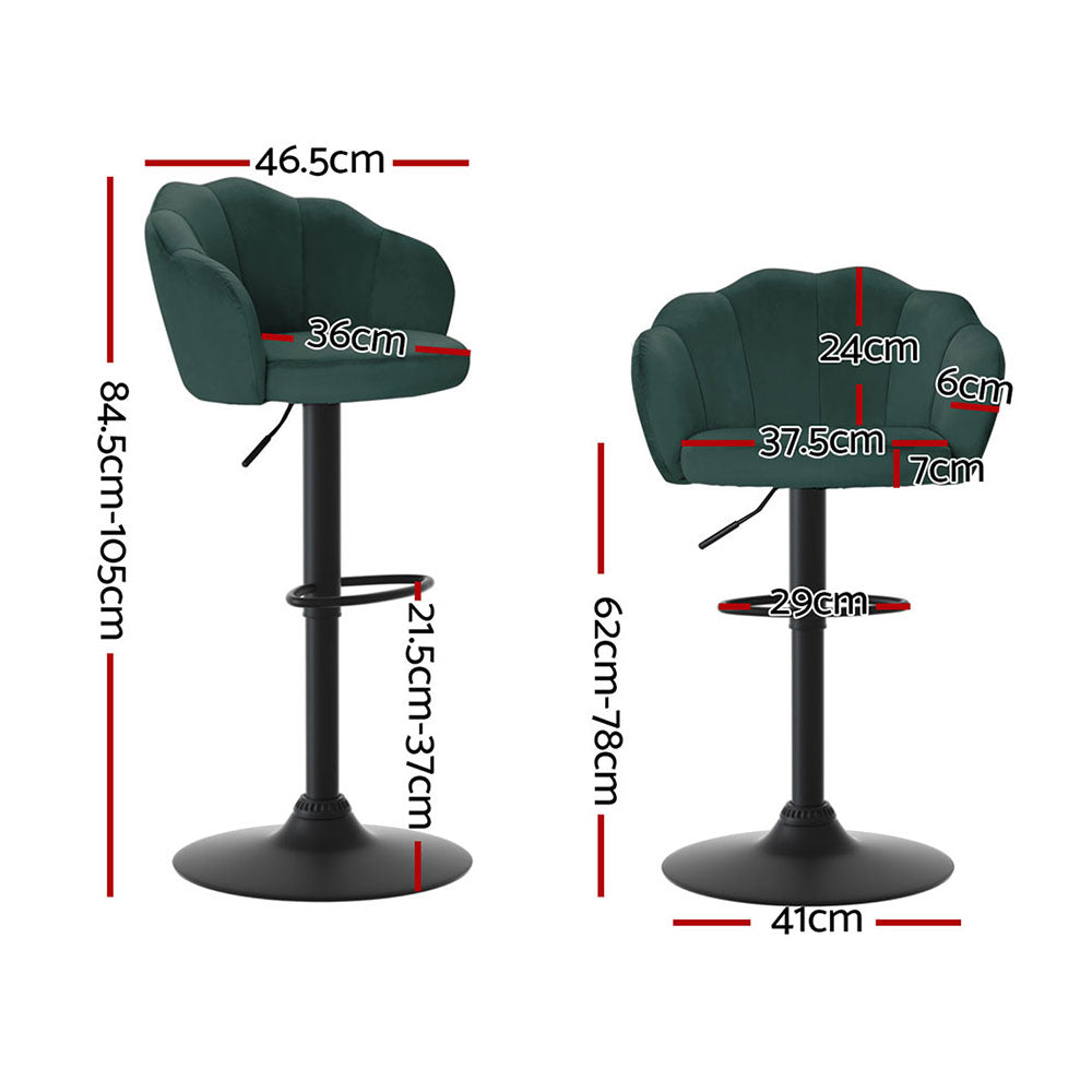 4x Bar Stools | Gas Lift | Velvet | Green Finish