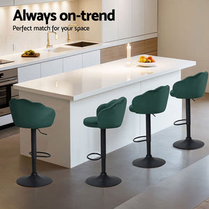 4x Bar Stools | Gas Lift | Velvet | Green Finish