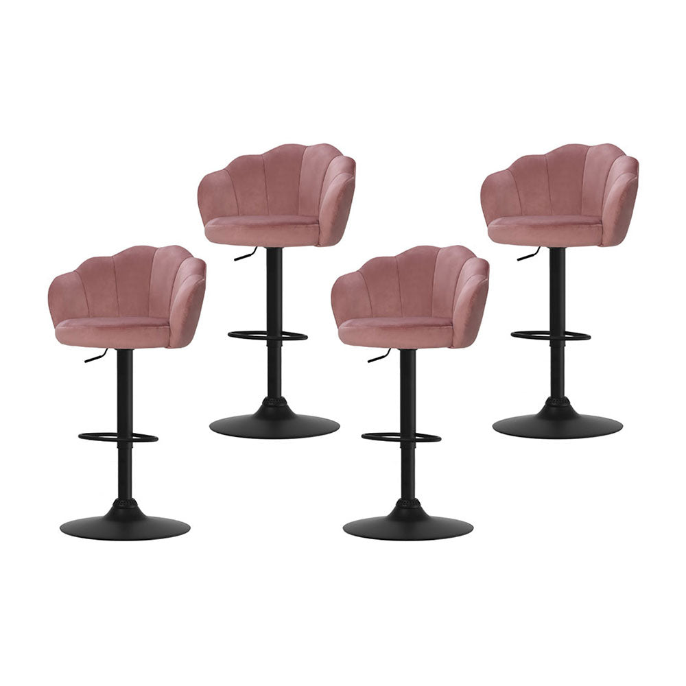 4x Bar Stools | Gas Lift | Velvet | Pink Finish