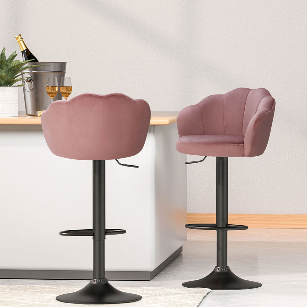 4x Bar Stools | Gas Lift | Velvet | Pink Finish