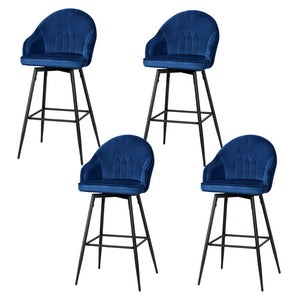 4x Bar Stools | Velvet Swivel | Metal Legs | Blue Finish