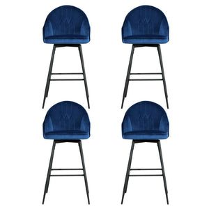 4x Bar Stools | Velvet Swivel | Metal Legs | Blue Finish