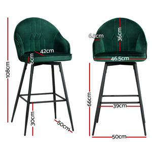 4x Bar Stools | Velvet Swivel | Metal Legs | Green Finish