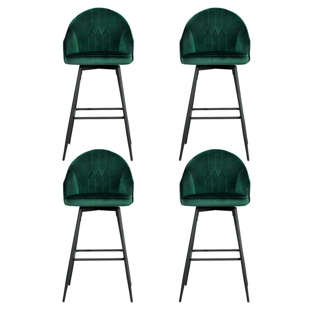 4x Bar Stools | Velvet Swivel | Metal Legs | Green Finish