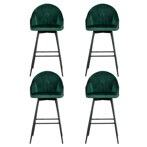 4x Bar Stools | Velvet Swivel | Metal Legs | Green Finish