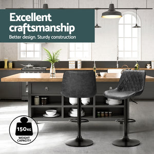 4x Bar Stools | Gas Lift | Vintage Leather | Black Finish