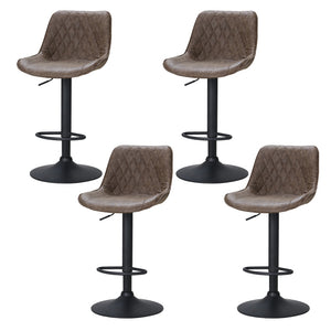 4x Bar Stools | Gas Lift | Vintage Leather | Brown Finish