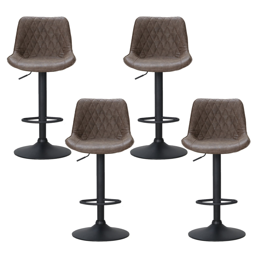 4x Bar Stools | Gas Lift | Vintage Leather | Brown Finish