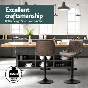 4x Bar Stools | Gas Lift | Vintage Leather | Brown Finish