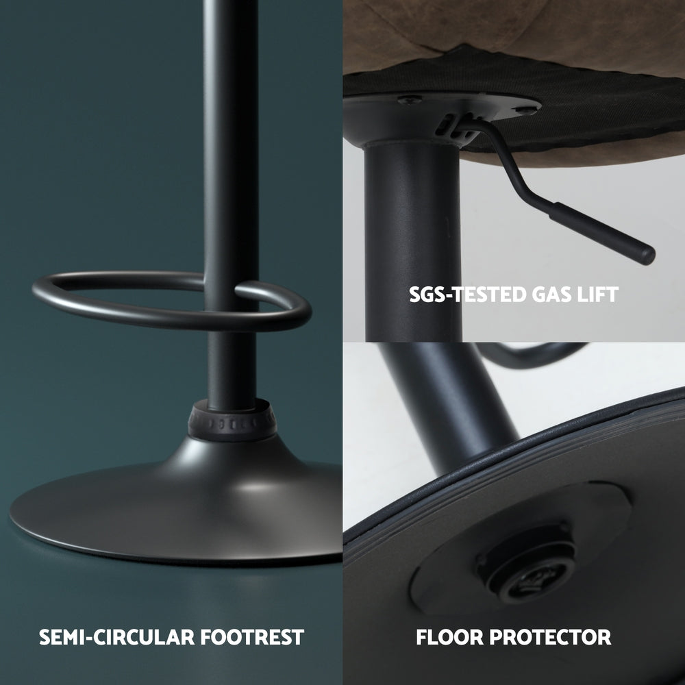 4x Bar Stools | Gas Lift | Vintage Leather | Brown Finish