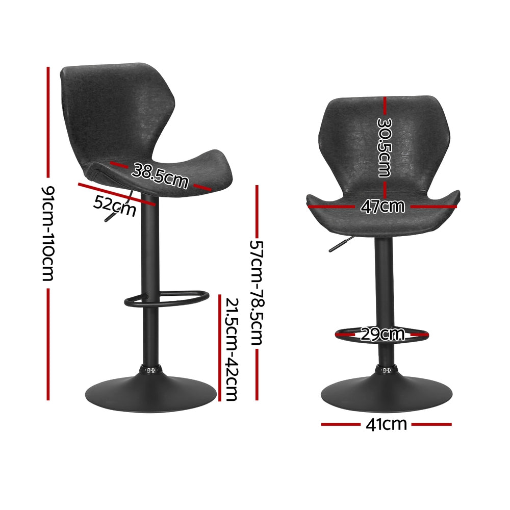 4x Bar Stools | Vintage Leather | Gas Lift | Black Finish