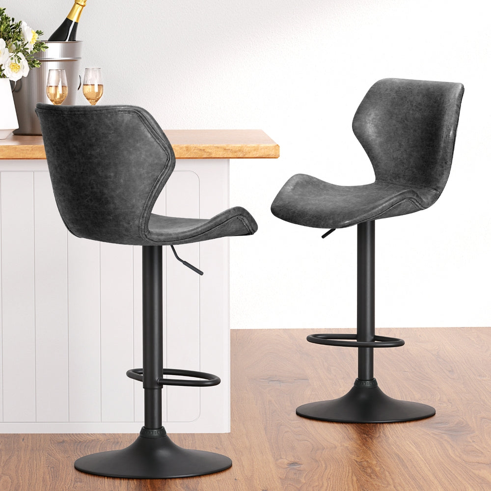 4x Bar Stools | Vintage Leather | Gas Lift | Black Finish