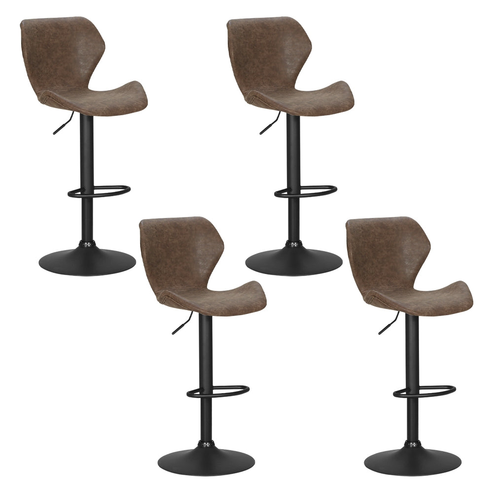 4x Bar Stools | Vintage Leather | Gas Lift | Brown Finish