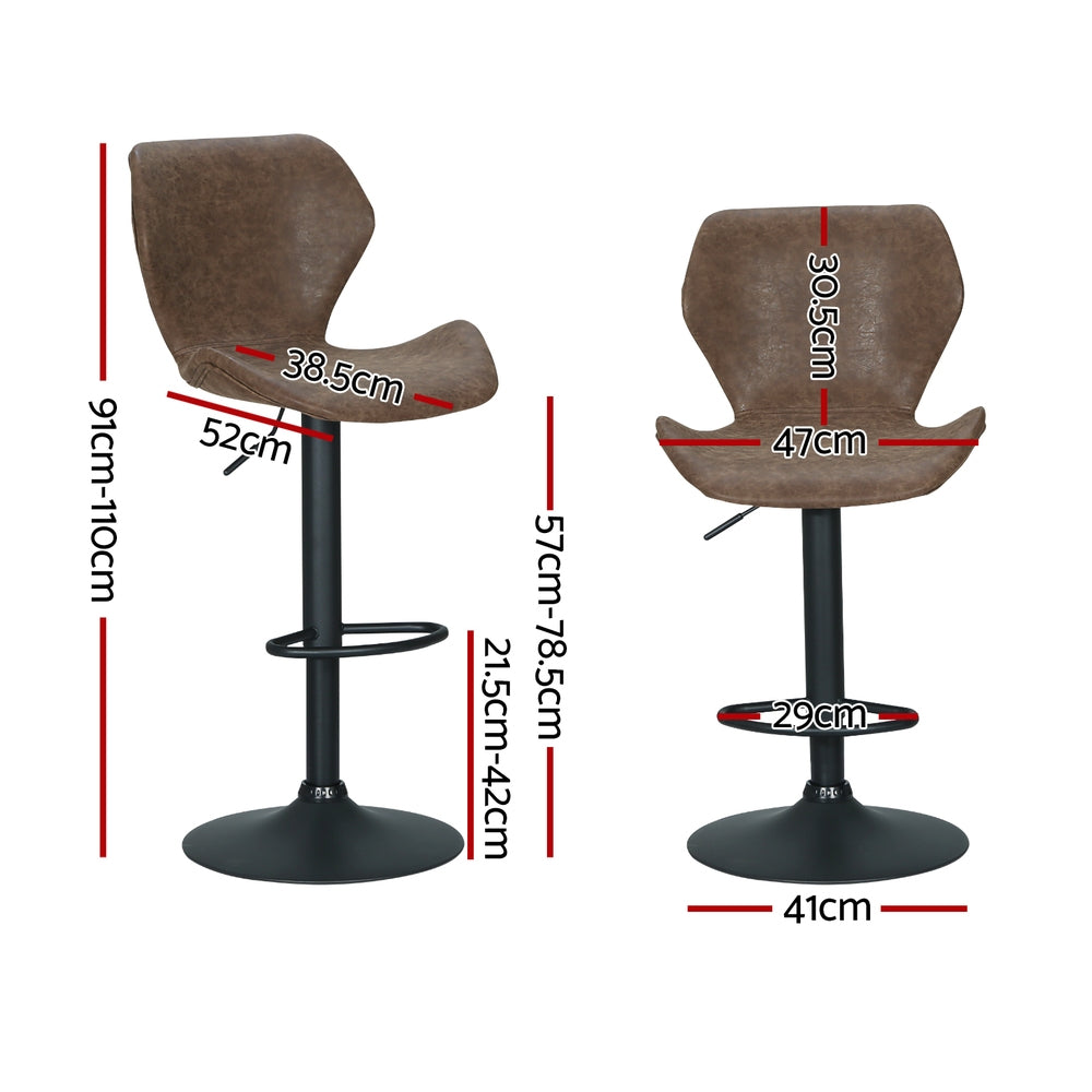 4x Bar Stools | Vintage Leather | Gas Lift | Brown Finish