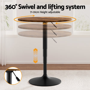 Bar Table 60cm | Height Adjustable 360° Swivel | Rustic Brown & Black Base