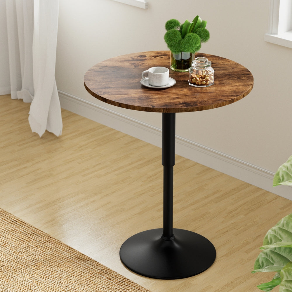 Bar Table 60cm | Height Adjustable 360° Swivel | Rustic Brown & Black Base