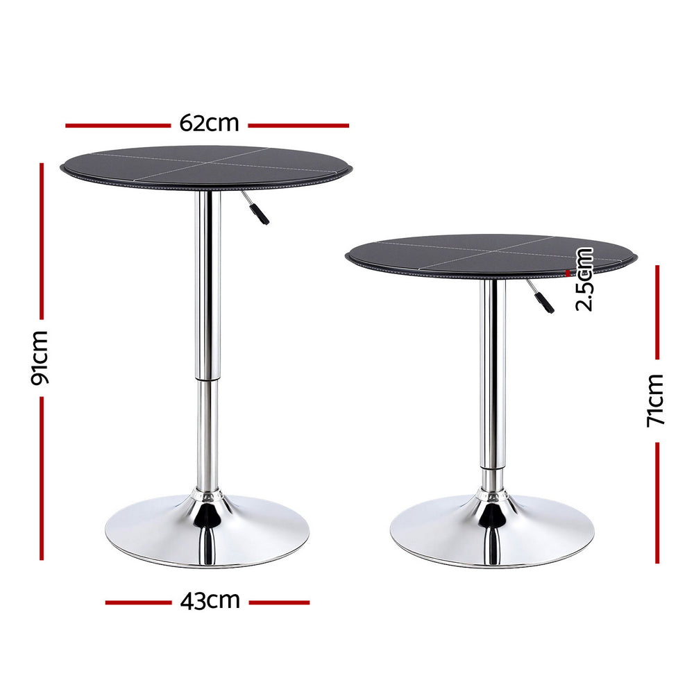 Round Bar Table | Swivel | Height Adjustable | PVC Leather | Black | 62cm