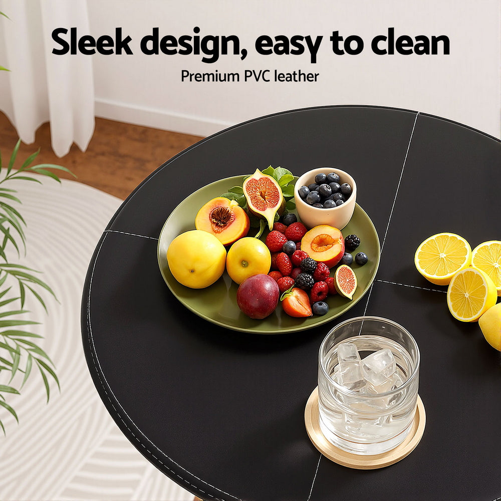 Round Bar Table | Swivel | Height Adjustable | PVC Leather | Black | 62cm