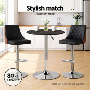 Round Bar Table | Swivel | Height Adjustable | PVC Leather | Black | 62cm