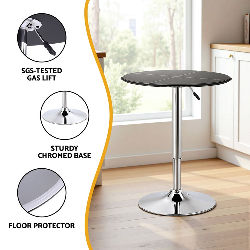 Round Bar Table | Swivel | Height Adjustable | PVC Leather | Black | 62cm