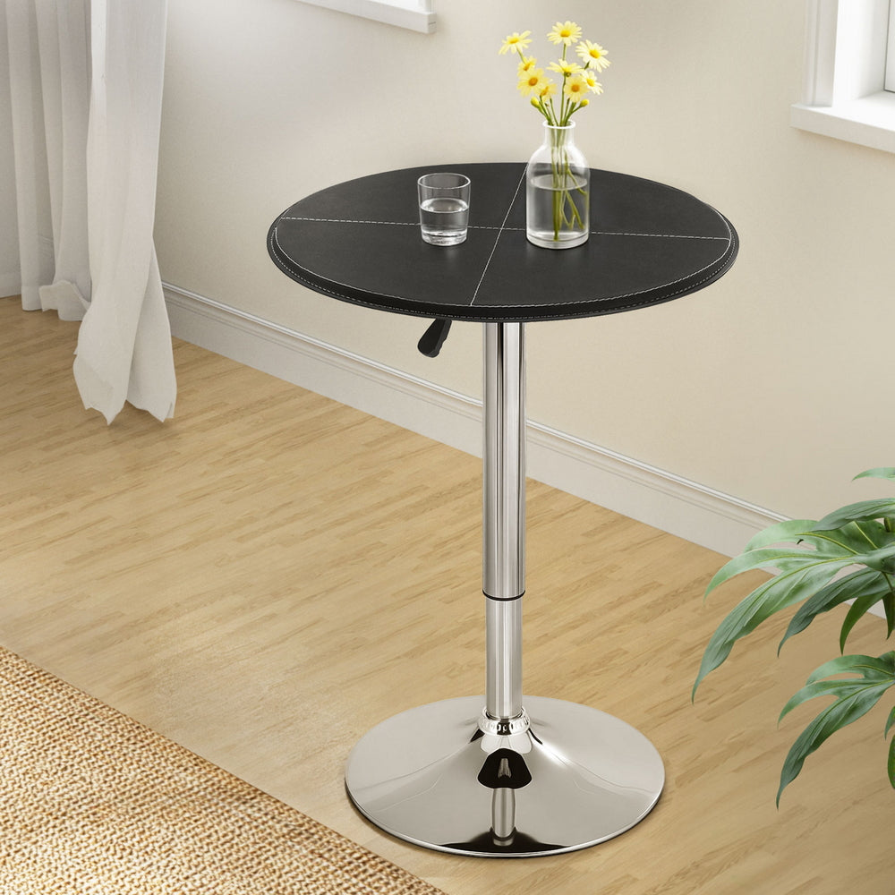 Round Bar Table | Swivel | Height Adjustable | PVC Leather | Black | 62cm