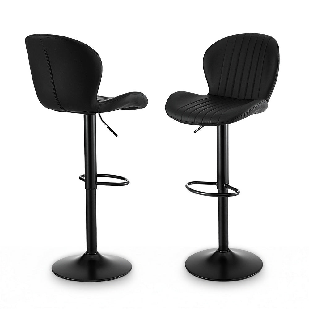 Swivel Bar Stools Set 2pc | Gas Lift | Shell Leather | Black